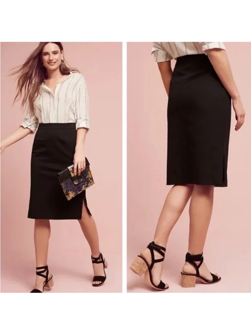 Anthropologie solid black classic preppy the essential pencil skirt size 8